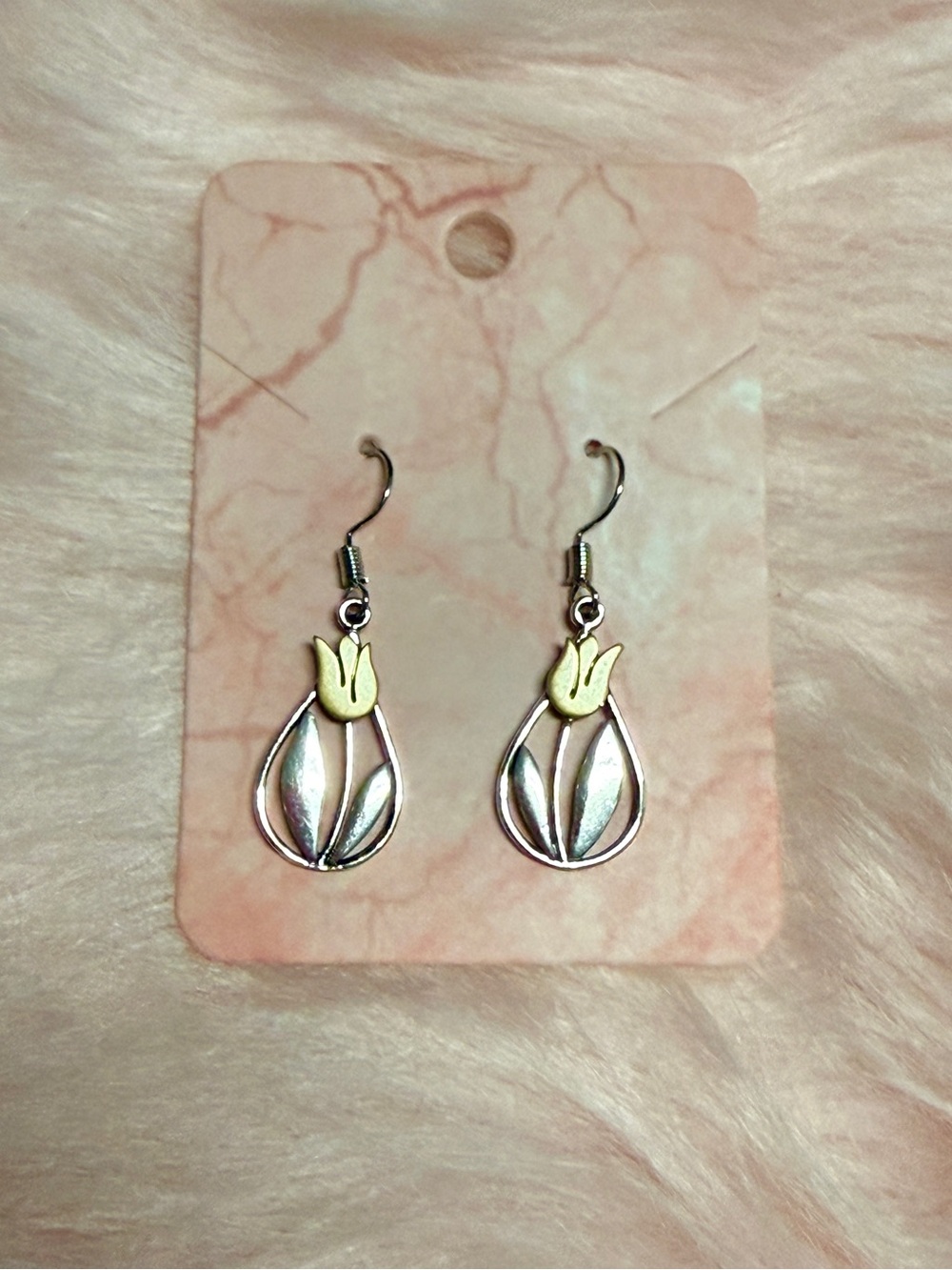 Tulip Drop Earrings in Silver with Gold Accent - Women Jewelry